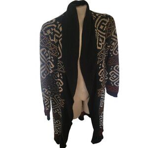 Charlotte Russe Womens Black Open Front Knit Cardigan With Patterned Design - Si